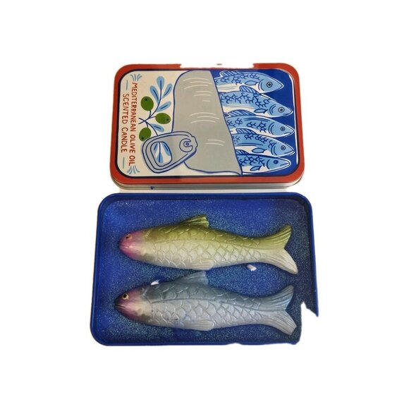 NEW Sardine Tin Scented Two Wick 8 oz Candle In Tin Holder W/ Fish Funny Gift - Picture 2 of 3